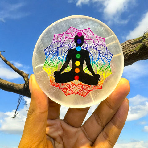 Seven chakra Selenite Plate Seven chakra Selenite Plate