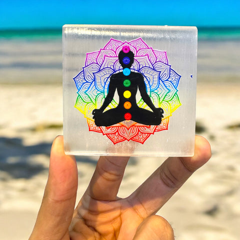 Seven chakra Selenite Plate Seven chakra Selenite Plate