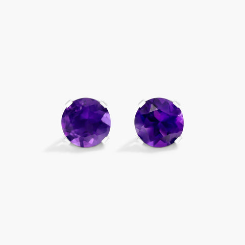 Amethyst Round Pure Silver Studs Amethyst Round Pure Silver Studs