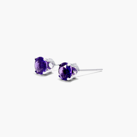 Amethyst Round Pure Silver Studs Amethyst Round Pure Silver Studs