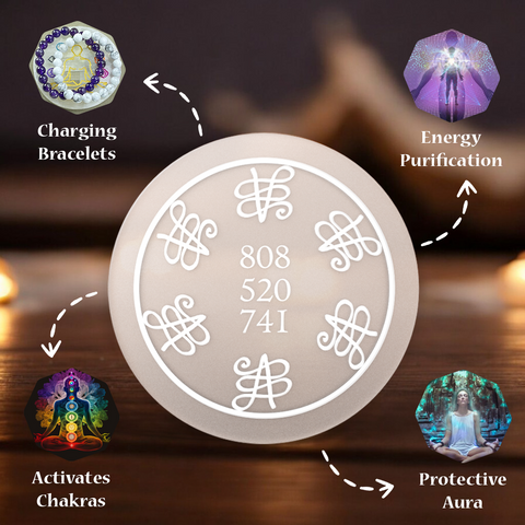 Selenite Zibu symbol Cleansing plate ( attract wealth & cleanse crystals ) Selenite Zibu symbol Cleansing plate ( attract wealth & cleanse crystals )