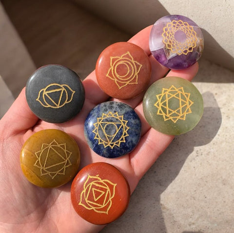 Seven chakra palm stone set Seven chakra palm stone set