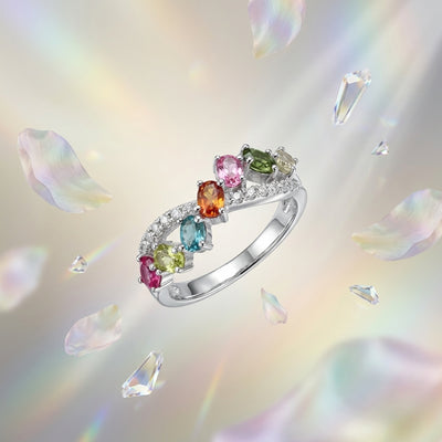 Natural tourmaline and diamond crossover ring