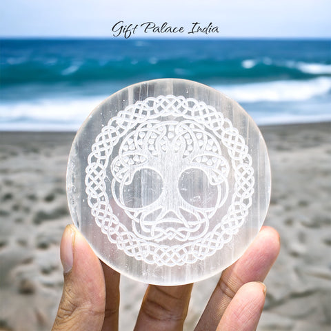 Selenite Cleansing Plate Skull engraved Selenite Cleansing Plate Skull engraved