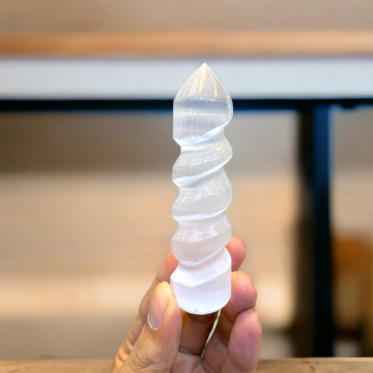Selenite spiral wand 4 inches 2048