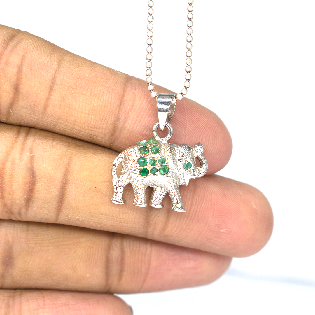 Prosperity & Abundance Necklace Emeralds Elephant