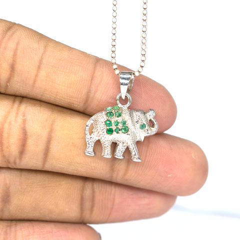 Prosperity & Abundance Necklace Emeralds Elephant