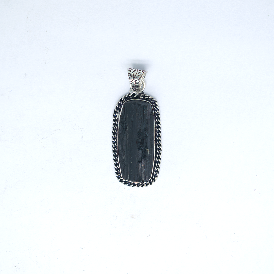 Black tourmaline German Silver Pendant