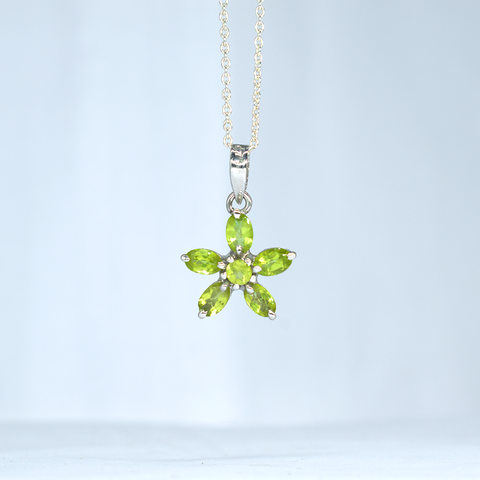 Peridot Flower Necklace Sterling Silver 925