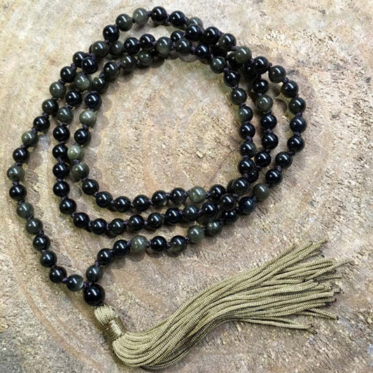 Gold Sheen Obsidian Jaap mala (The Stone of Clarity, Vision, Power and Abundance) 1080