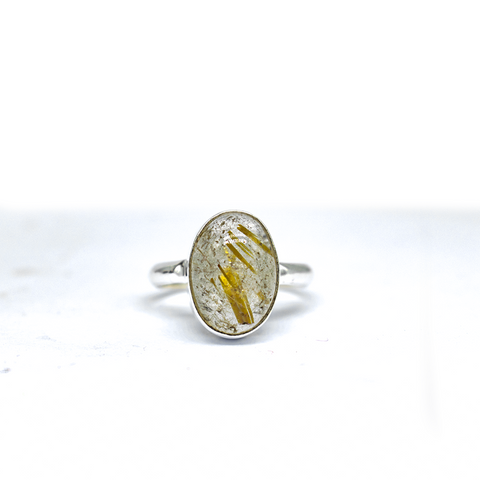 Golden rutile German Silver ring