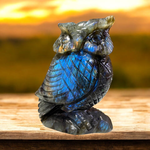 Blue Owl ~ Labradorite healing crystal sculpture