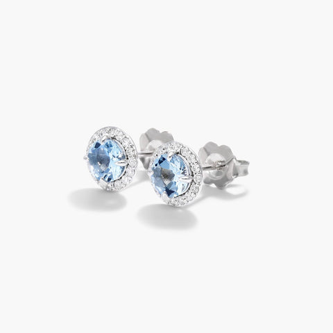 Blue Topaz - Diamond Earrings