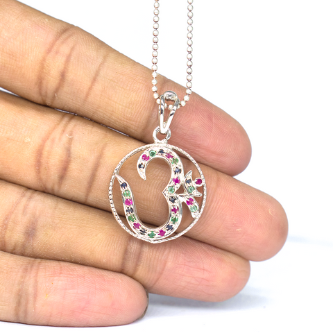 OM Silver Pendant Rubies, emeralds & sapphire