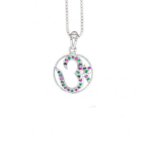 OM Silver Pendant Rubies, emeralds & sapphire