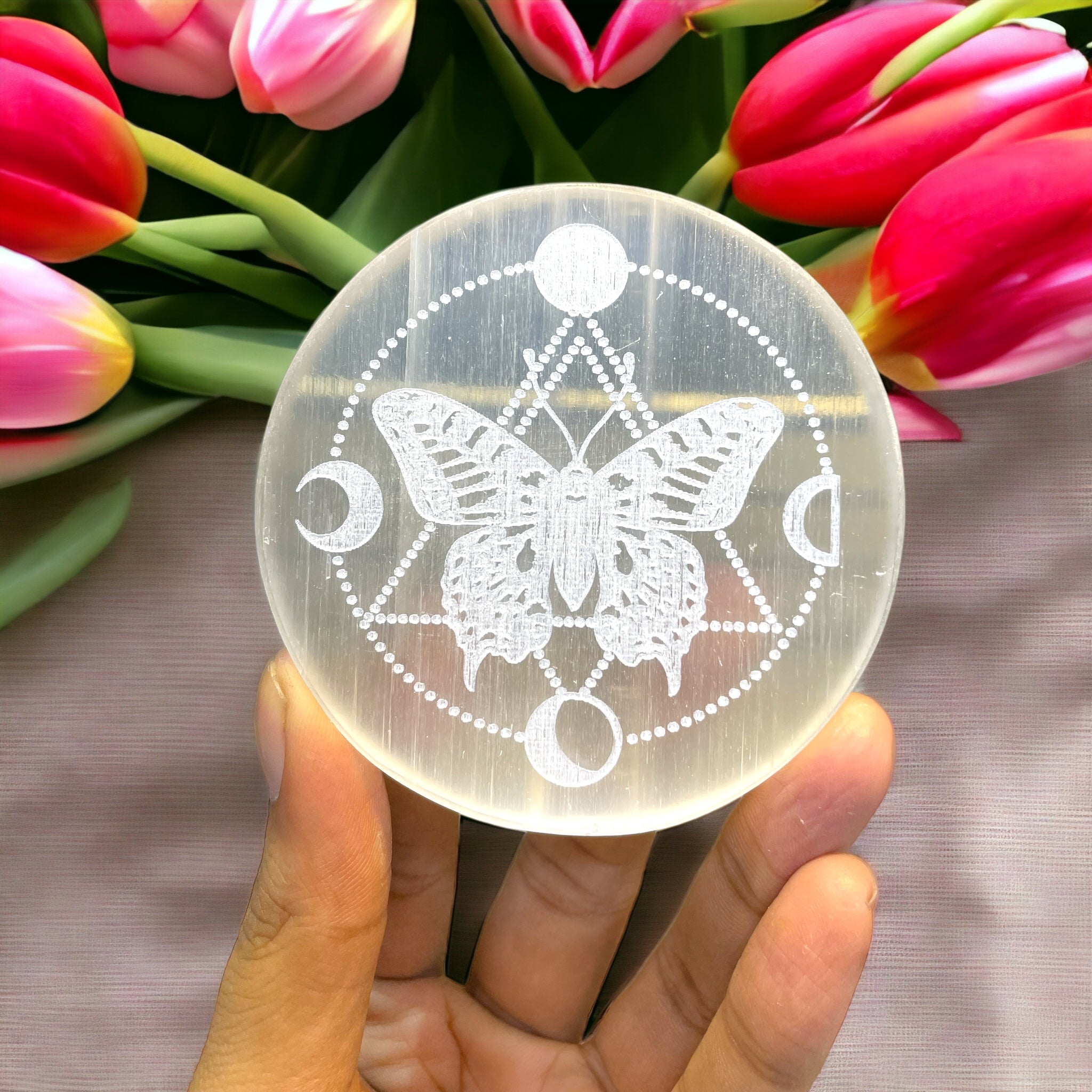 Selenite Etched Butterfly Plate
