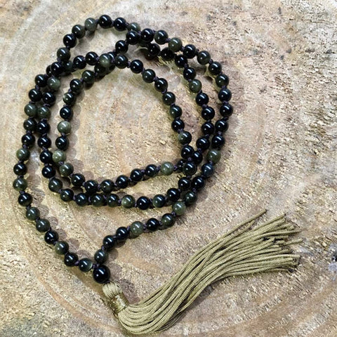 Gold Sheen Obsidian Jaap mala (The Stone of Clarity, Vision, Power and Abundance)