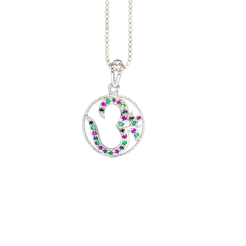 OM Silver Pendant Rubies, emeralds & sapphire