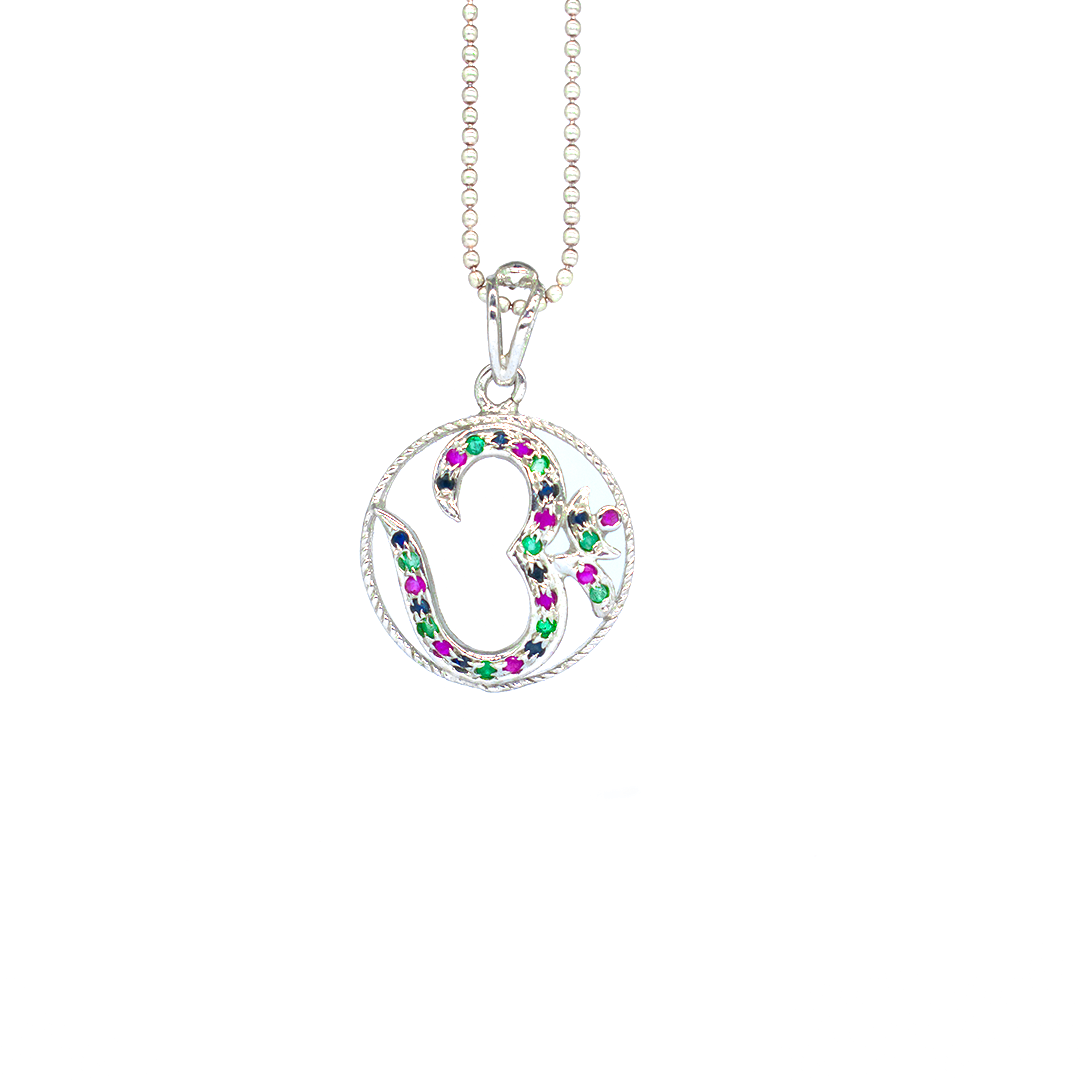 OM Silver Pendant Rubies, emeralds & sapphire