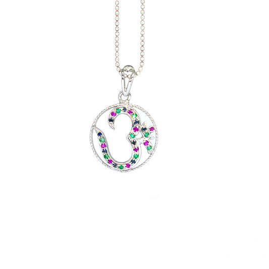 OM Silver Pendant Rubies, emeralds & sapphire 1080