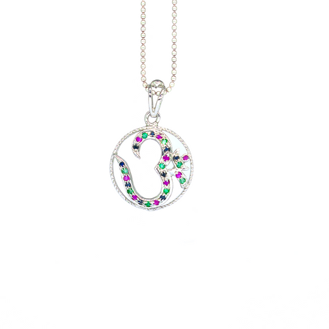 OM Silver Pendant Rubies, emeralds & sapphire