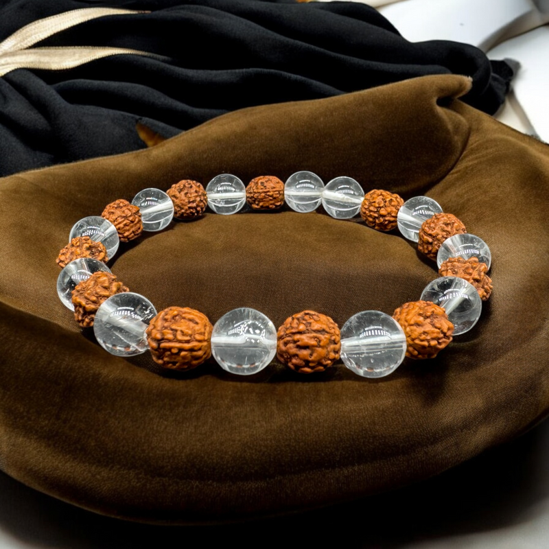 Sphatik + 5 mukhi Rudraksha Bracelet