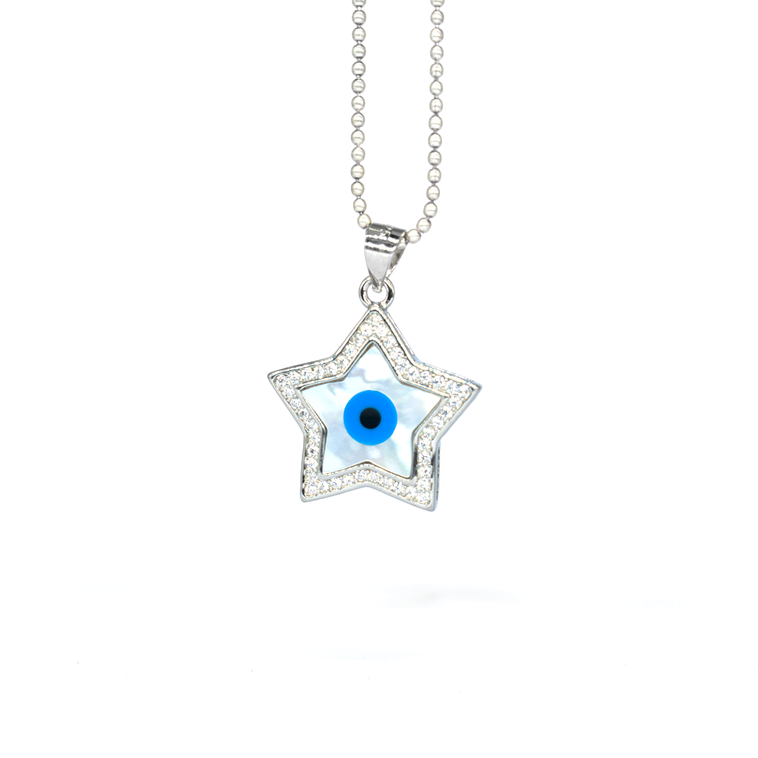 Evil eye shell Pearl Necklace Sterling Silver