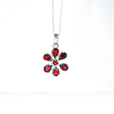 Flower - Garnet Sterling Silver Pendant