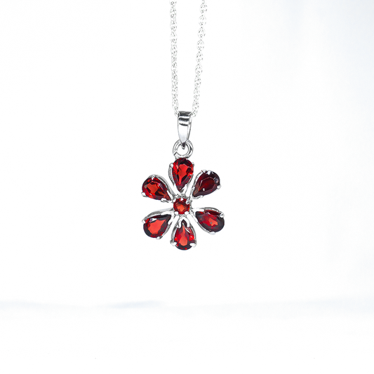 Flower - Garnet Sterling Silver Pendant 1080