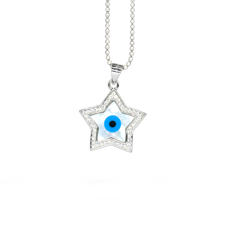 Evil eye shell Pearl Necklace Sterling Silver