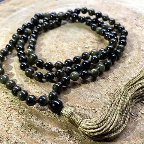 Gold Sheen Obsidian Jaap mala (The Stone of Clarity, Vision, Power and Abundance)