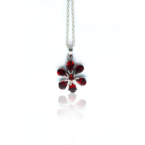 Flower - Garnet Sterling Silver Pendant