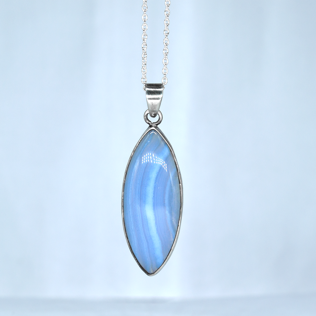 Blue Lace agate Pure Silver Necklace