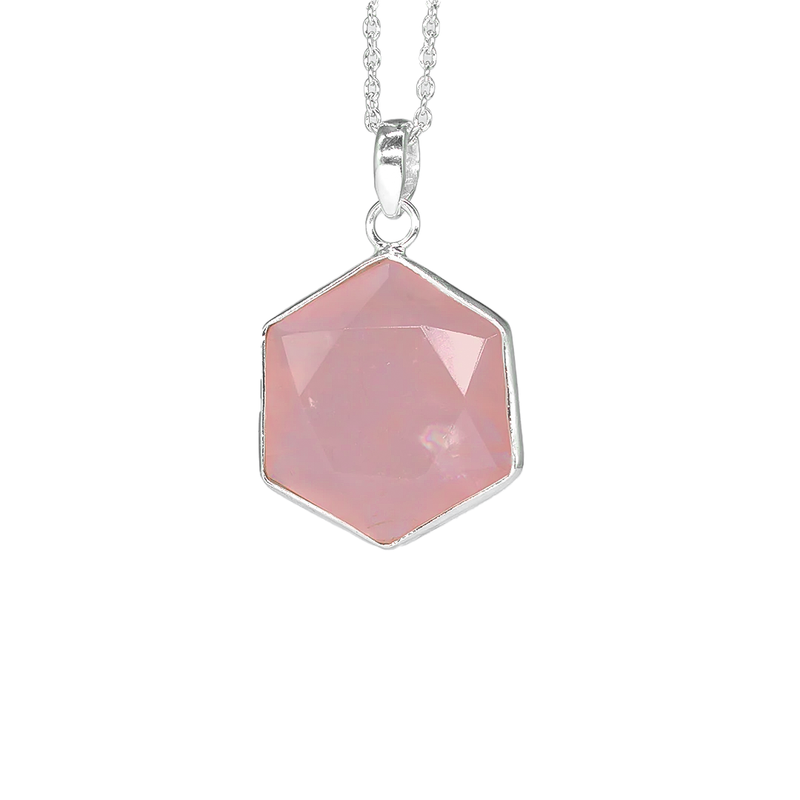 Star of David Rose Quartz Sterling Silver 925 Necklace