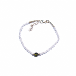 Moldavite + Herkimer Diamond  Silver Bracelet