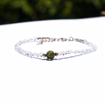 Moldavite + Herkimer Diamond  Silver Bracelet