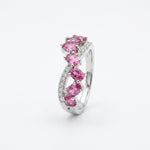 Natural pink tourmaline ring with american diamond crossover band