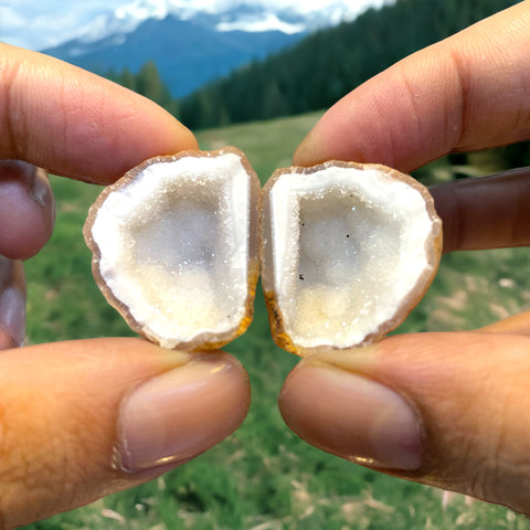 Wish caves Clear Quartz Geode Pair