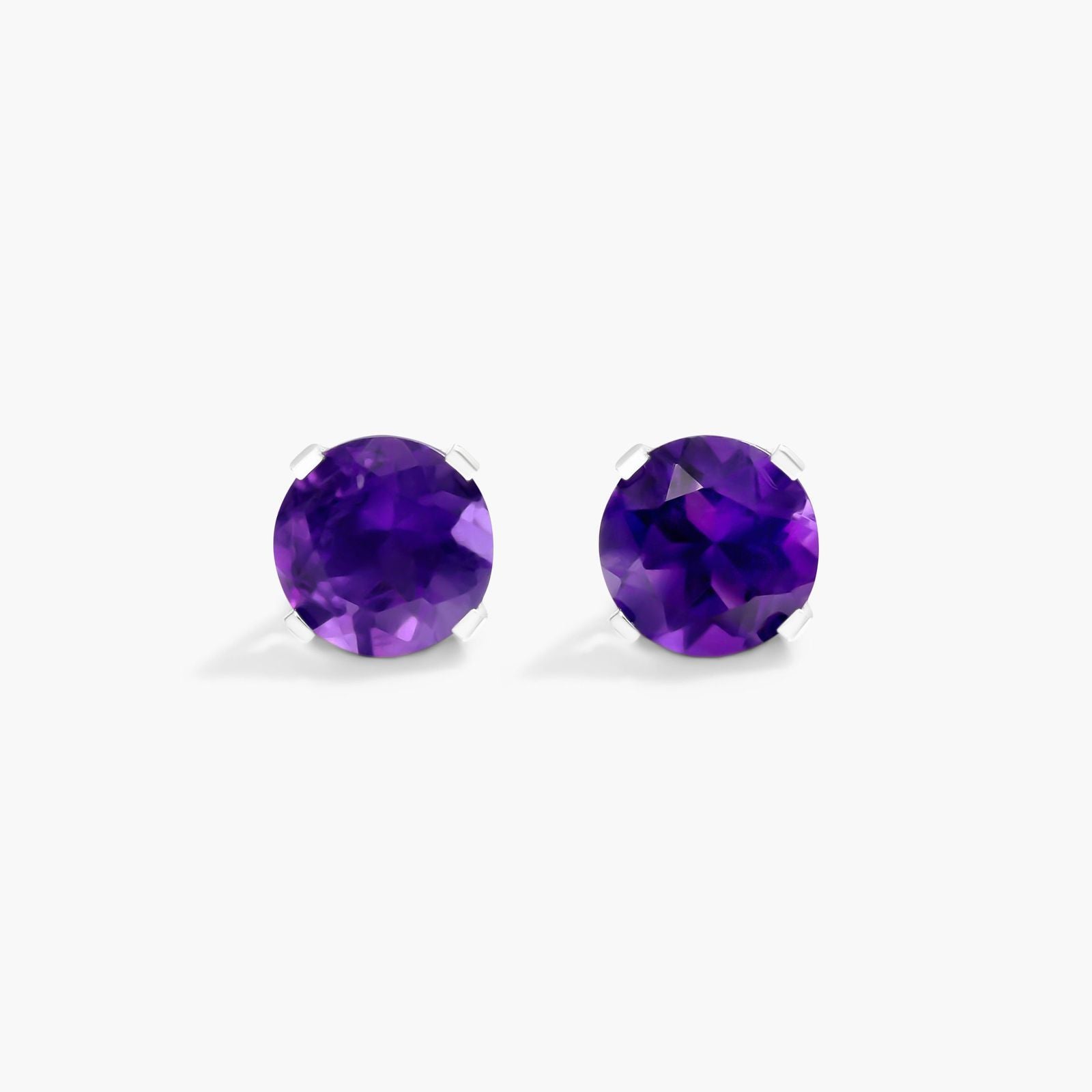 Amethyst Round Pure Silver Studs