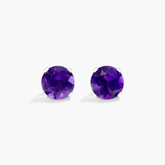 Amethyst Round Pure Silver Studs 1600
