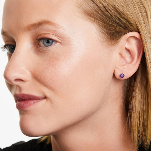 Amethyst Round Pure Silver Studs