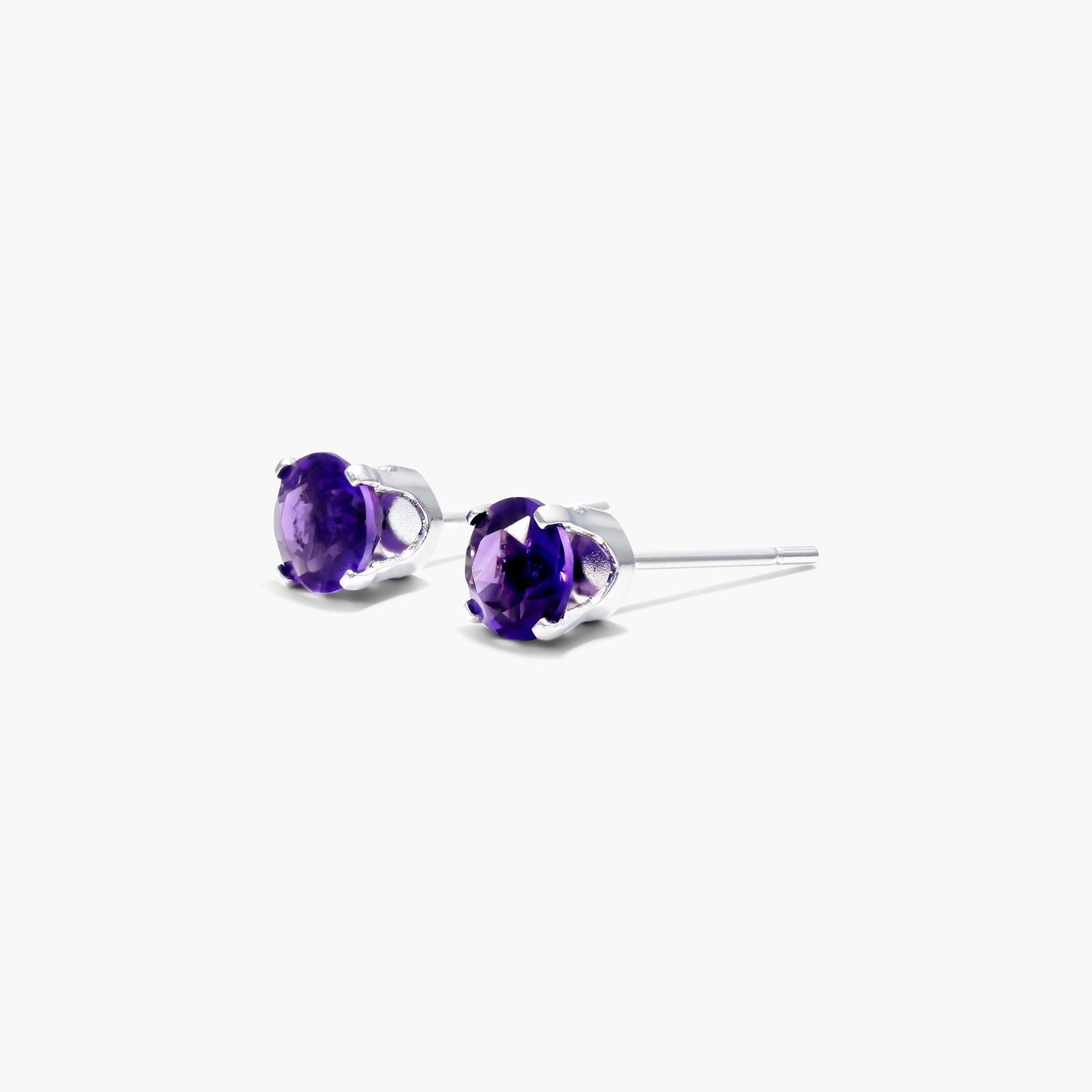 Amethyst Round Pure Silver Studs