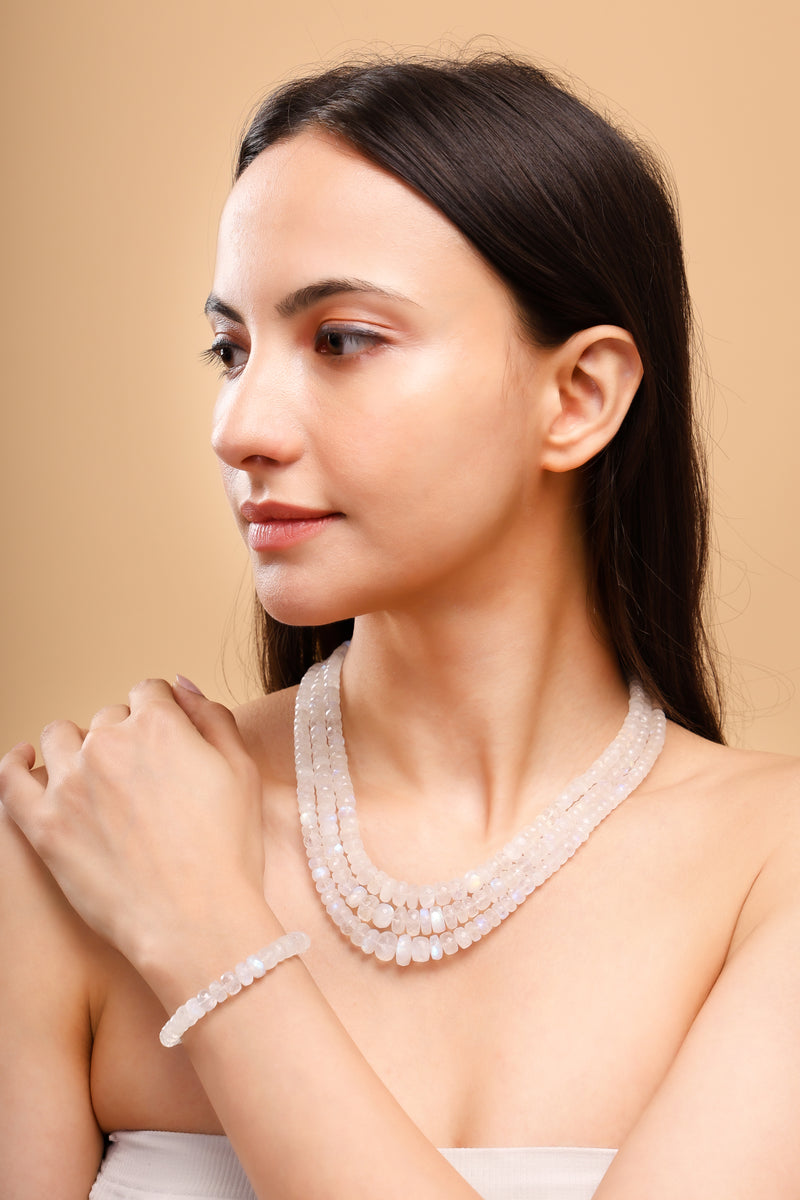 Rainbow Moonstone Beads Necklace AAA 16 Inch