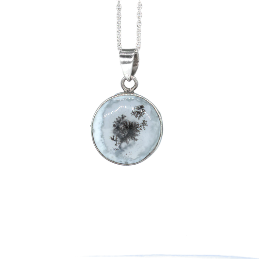 Merlinite dendritic opal pure Silver necklace 1080
