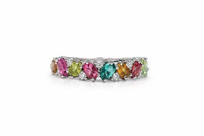 Natural tourmaline eternity ring with american diamond accents
