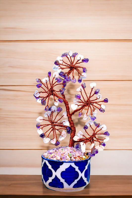 Rose Quartz & Amethyst Gemstone tree 1333