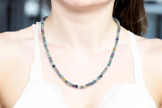 Rainbow Fluorite 4 mm Beads Necklace 2000