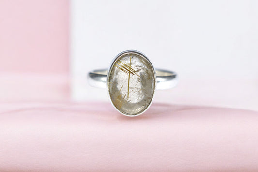 Golden rutile German Silver ring 2000