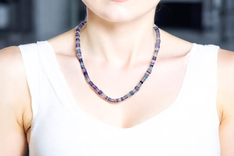 Cubes ~ Rainbow fluorite Premium  Neckalce