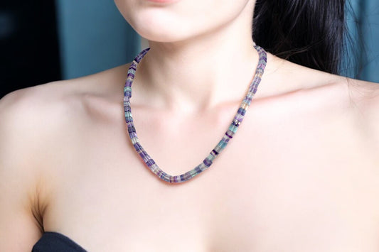 Cubes ~ Rainbow fluorite Premium  Neckalce 2000